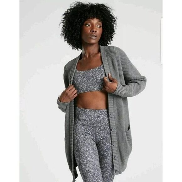 Athleta West End Oversized Cardigan Pockets Grey Women's M - Picture 1 of 13